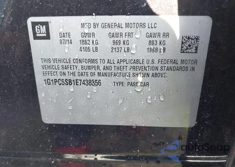 2014 Chevrolet Cruze 1Lt Auto from USA, damaged, VIN 1G1PC5SB1E7438356